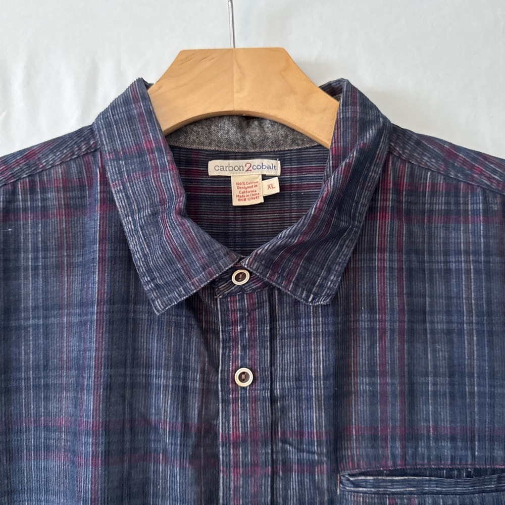Carbon 2 Cobalt Corduroy Shirt Mens XL Black/Red Plaid Long Sleeve Button Up